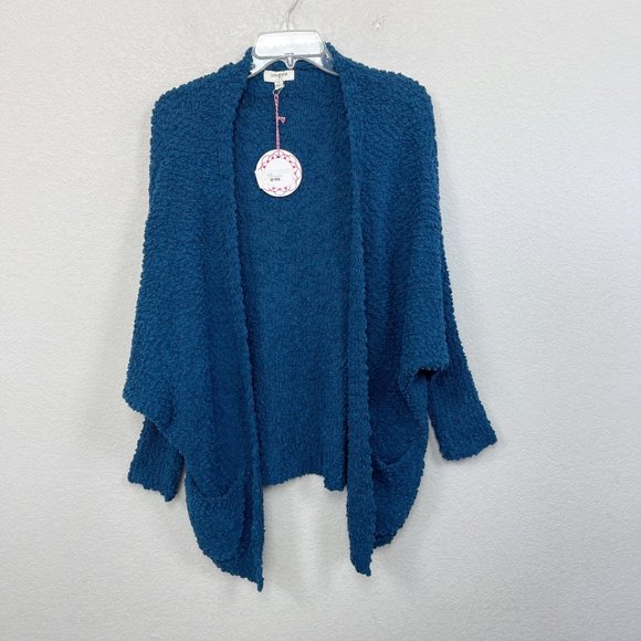 Umgee Sweaters - Umgee USA Peacock Blue Open Front Cozy Cardigan w Pockets Womens Small NEW